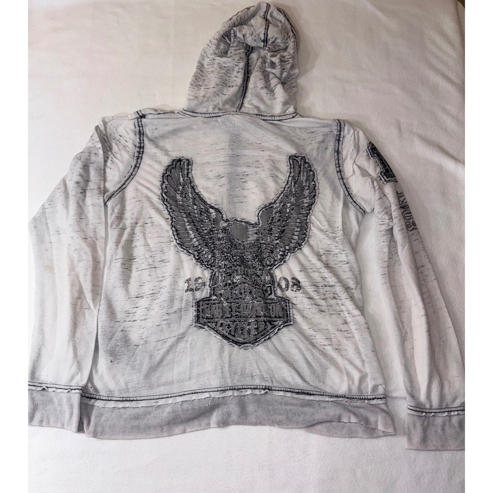 Harley Davidson Hoodie Womens XL Gray Fair Burnout Graphic Zip Up Eagle Logo - Picture 2 of 15